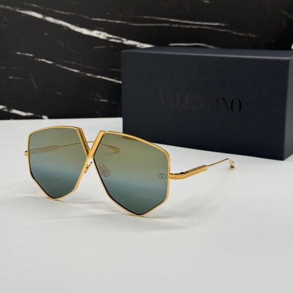 NEW VALENTINO VLS-115B WOMEN OVERSIZED GREEN GOLD SUNGLASSES